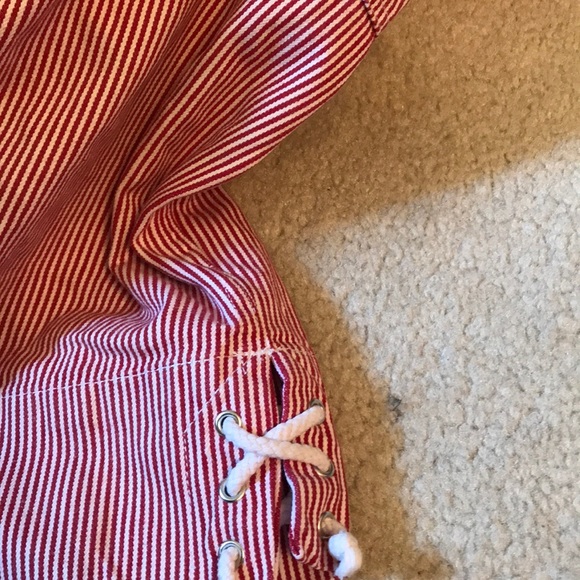 🔴sold!🔴 Red and White Overalls - Picture 3 of 3